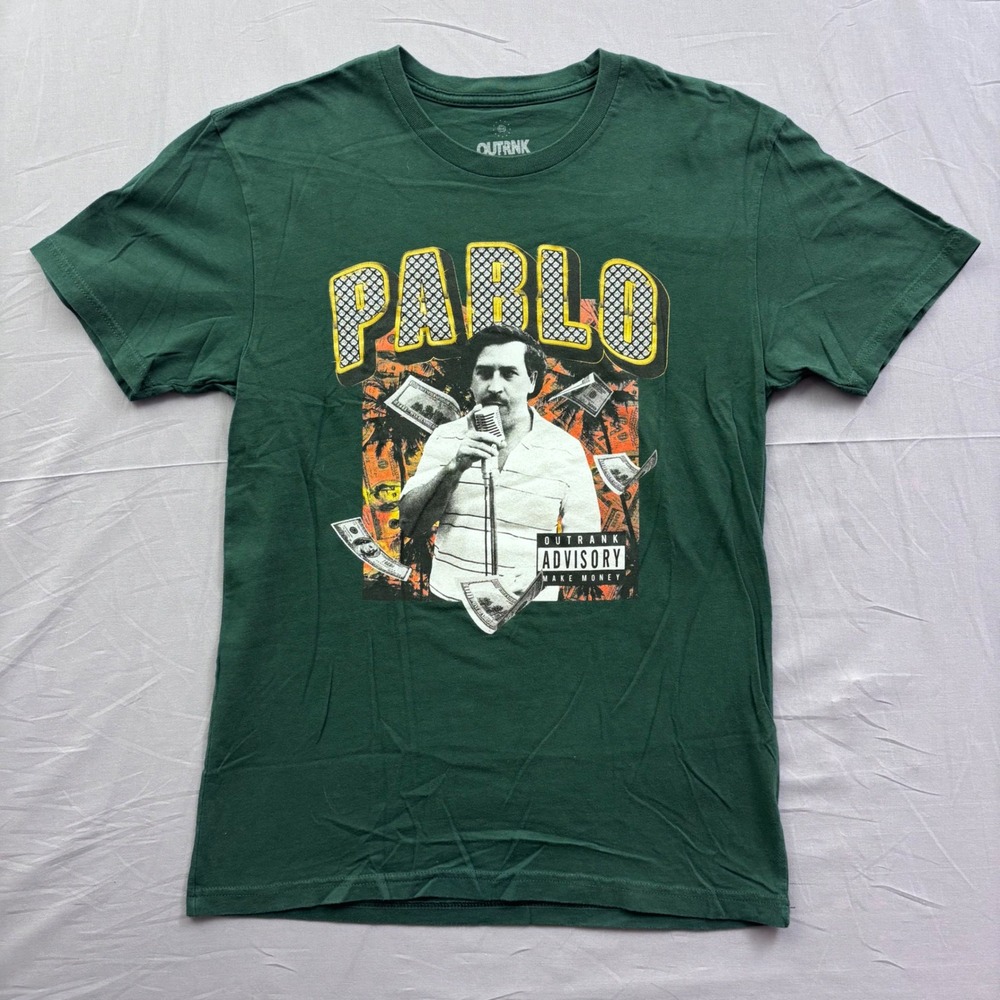 Outrank Brand Mens Pablo Graphic T-Shirt Green Streetwear Crew Neck Small